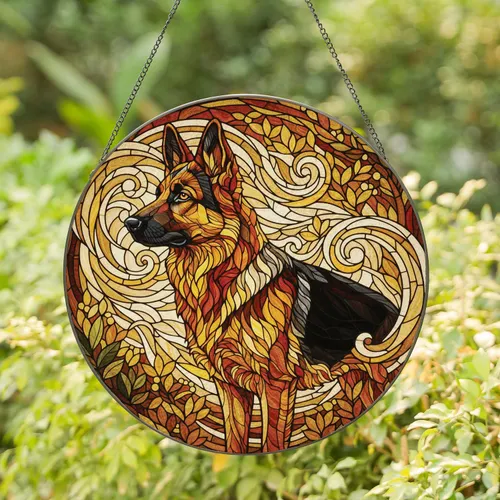 Majestic German Shepherd Mosaic Forest Home Decor Gift for Dog Lover Stained Glass Suncatcher