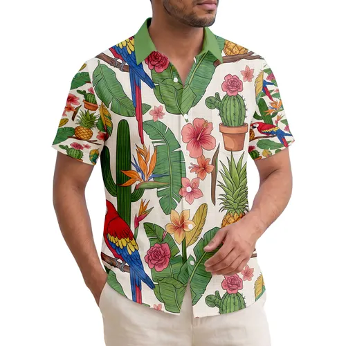 Macaw Pineapple Hibiscus Cactus Bird-of-Paradise - Home Decor Gift for Tropical Lover Hawaiian Shirt