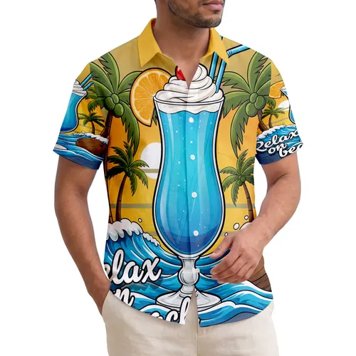 Relax On Beach Refreshing Blue Cocktail Palm Trees Sunset - Tropical Vacation Gift Hawaiian Shirt
