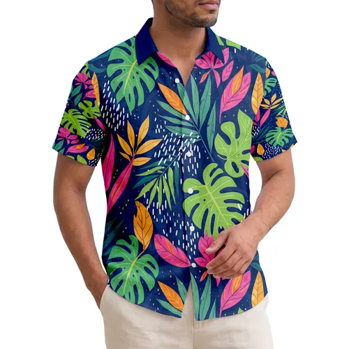 Tropical Palmate Leaves Palm Fronds Dots - Travel Essentials Gift Hawaiian Shirt