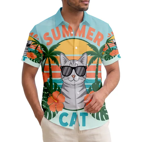 Sunglasses Gray Tabby Cat Palm Tree Hibiscus - Summer Gift for Cat Lover Hawaiian Shirt