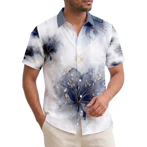 Tropical Liquid Ink Forms Gold Accents Fluid Vein Structures Home Decor Gift Hawaiian Shirt