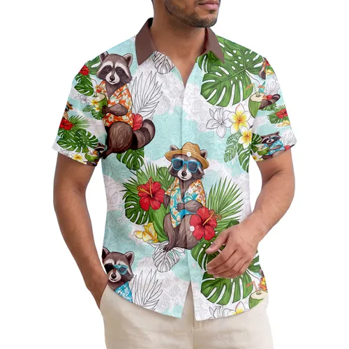 Humorous Raccoons Coconut Surfboard Hibiscus Tropical Vacation - Summer Getaway Hawaiian Shirt