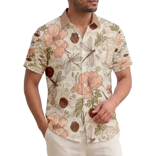 Hibiscus Dragonfly Vintage Sheet Music - Tropical Lifestyle Home Decor Gift Hawaiian Shirt