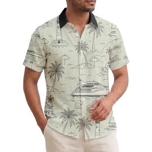 Nautical Vessels Island Lighthouses Palm Trees Beach Houses - Travel Lifestyle Gift Hawaiian Shirt