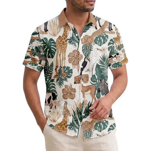 Zebras Cheetahs Giraffes Toucans Palm Hibiscus Ferns - Wildlife Lover Home Decor Gift Hawaiian Shirt