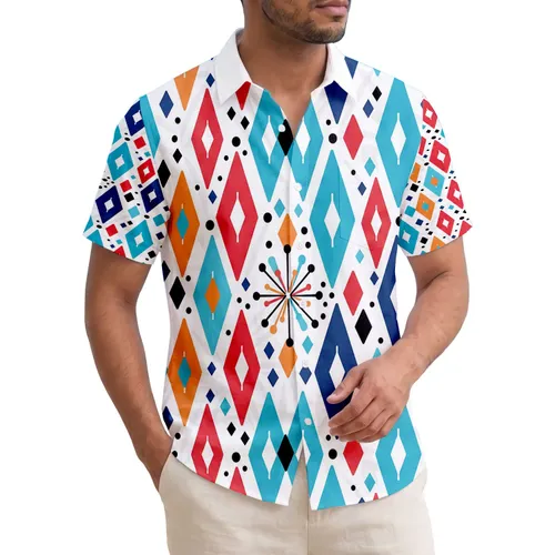 Elongated Diamonds, Starbursts, Elliptical Shapes & Dots - Everyday Home Decor Gift Hawaiian Shirt