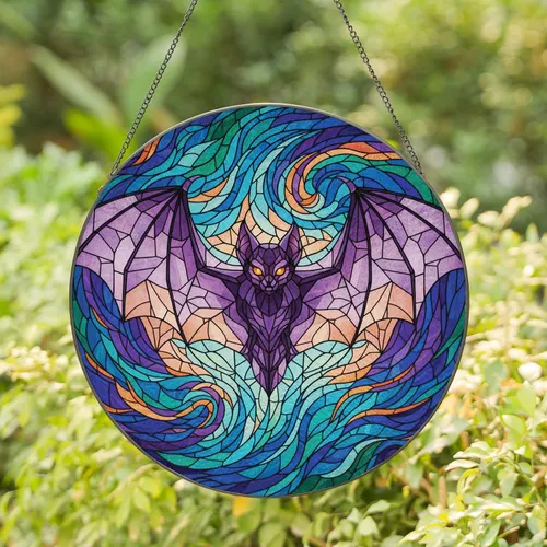 Dark Purple Bat - Home Decor Gift for Bat Lovers Stained Glass Suncatcher