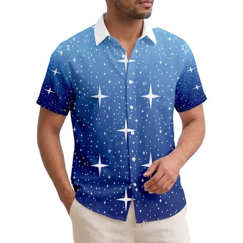 Four-Point Stars Glittering Night Sky Open Tropical Waters - Vacation Decor Hawaiian Shirt