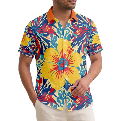 Hibiscus Flowers Tropical Foliage Coral - Island Vacation Summer Travel Gift Hawaiian Shirt