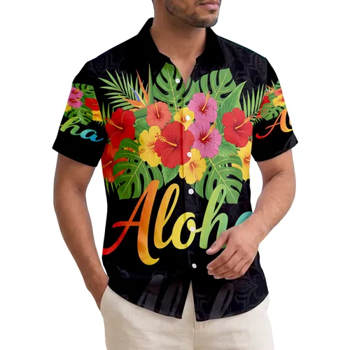 Aloha Hibiscus Palm Monstera Foliage - Beach Vacation Gift for Beach Lover Hawaiian Shirt
