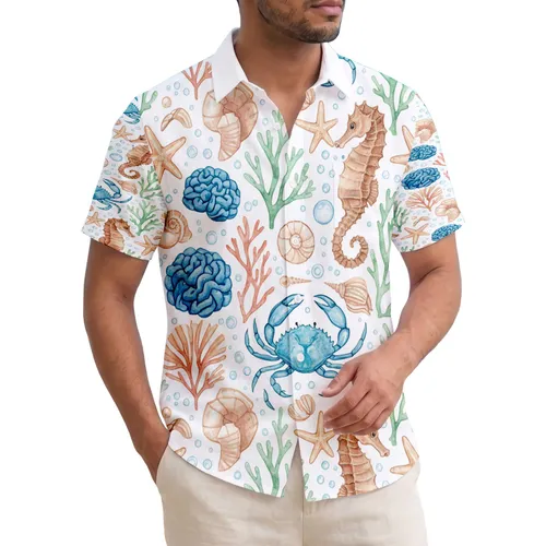 Seahorse Crab Starfish Coral Seashells - Coastal Home Decor Gift Hawaiian Shirt