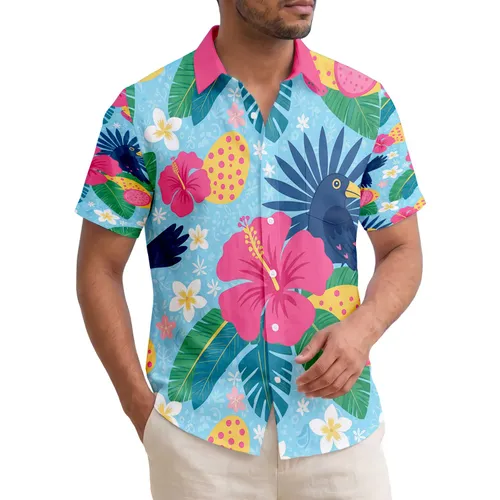 Pink Hibiscus Tropical Birds Plumeria Banana Leaves - Island Vacation Home Decor Gift Hawaiian Shirt