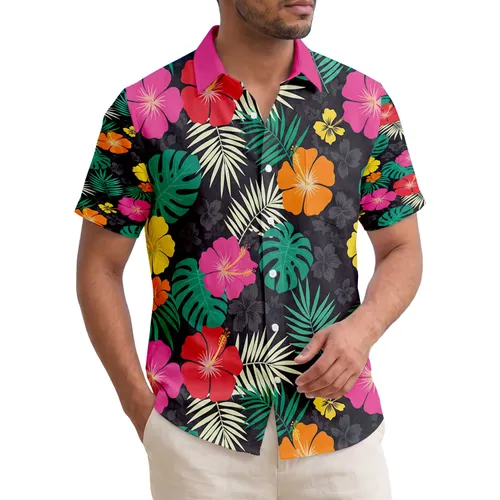 Hibiscus Monstera Palm Fronds Tropical Leaves - Summer Island Lifestyle Gift Hawaiian Shirt