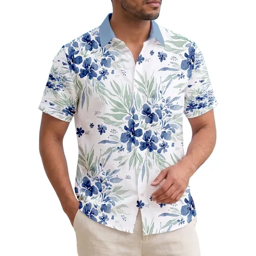 Flowing Tropical Floral Clusters Leaves Stems - Summer Vacation Gift Hawaiian Shirt