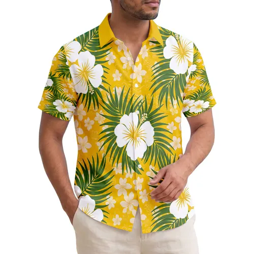 White Hibiscus Palm Frond Star Flowers - Tropical Vacation Home Decor Gift Hawaiian Shirt