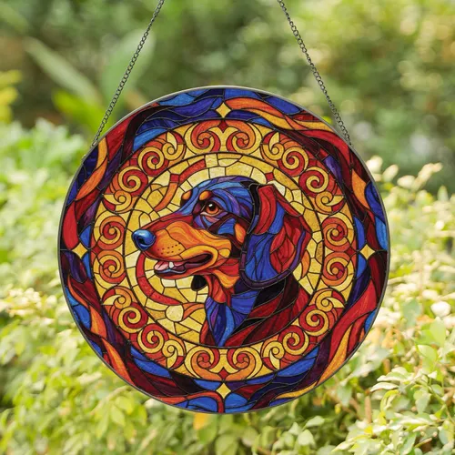 Dachshund Dog Head Blue Nose Profile - Year-Round Home Decor Display Gift for Dog Owners and Pet Lovers Stained Glass Suncatcher