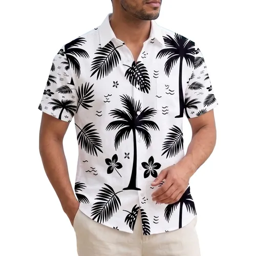 Black White Palm Tree Fronds Dense Tropical Foliage - Island Paradise Living Gift Hawaiian Shirt