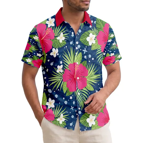 Pink Hibiscus White Tropical Flowers Palm Leaves - Tropical Lifestyle Gift Hawaiian Shirt
