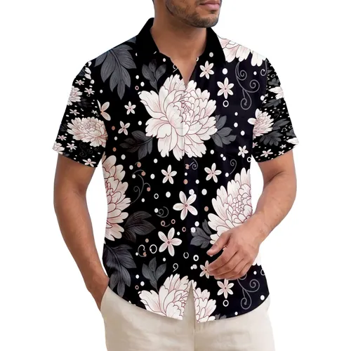 Peony Chrysanthemum Blossoms Dark Grey Leaves - Floral Lover Home Decor Gift Hawaiian Shirt