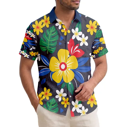 Large Floral Shapes Leaf Forms Yellow Daisy Flowers Lush Leaves Tropical Lifestyle Everyday Gift Hawaiian Shirt