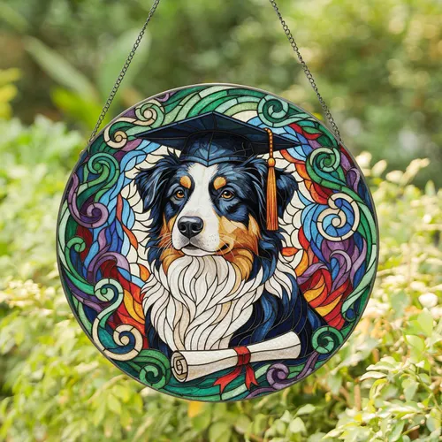 Proud Dog Graduation Cap Diploma - Home Decor Gift for Dog Lovers Stained Glass Suncatcher