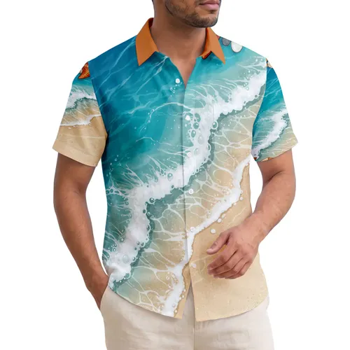 Starfish Seashells Ocean Waves Sandy Beach - Coastal Living Beach Lover Gift Hawaiian Shirt