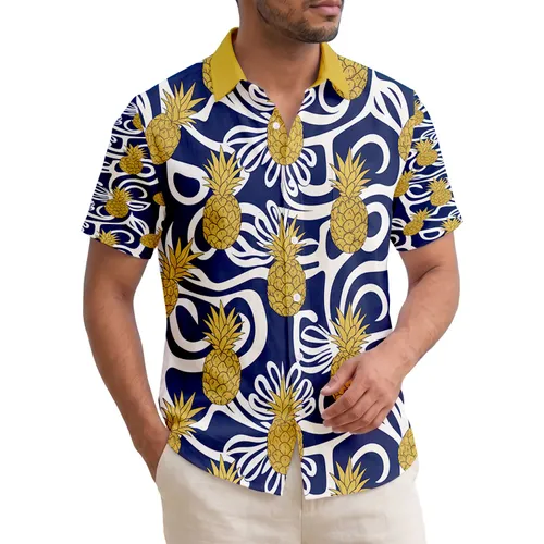 Golden Pineapples Tropical Leaves Organic Shapes Home Decor Gift for Tropical Spaces Hawaiian Shirt