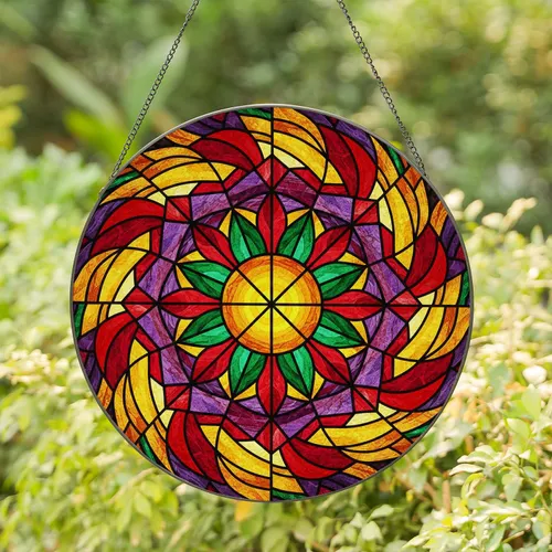 Luminous Sun Flower Petal Segments Concentric Ring - Home Decor Gift for Plant Lover Stained Glass Suncatcher