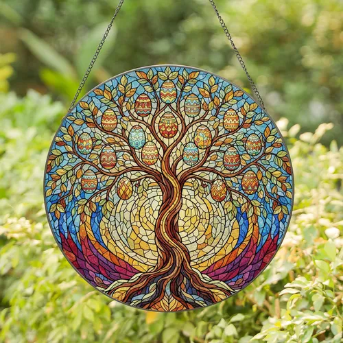 Tree of Life Easter Eggs Stained Glass Mosaic Easter Home Decor Gift Stained Glass Suncatcher