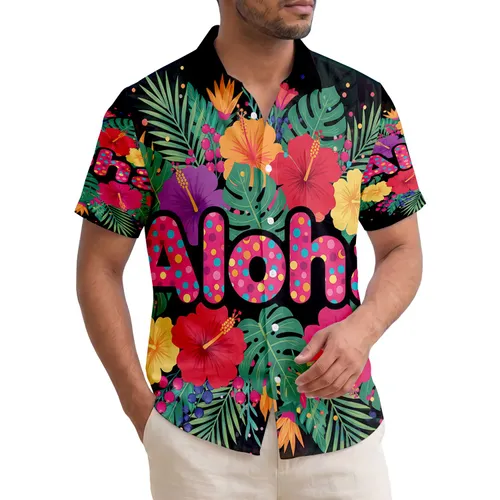 Aloha Polka Dot Hibiscus Tropical Blossoms Leafy Berries - Everyday Lifestyle Gift Hawaiian Shirt