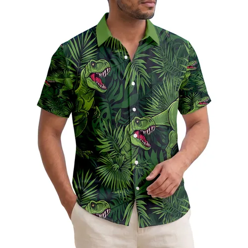 Tyrannosaurus Rex Dinosaurs Tropical Jungle Leaves - Dinosaur Lover Gift for Kids Hawaiian Shirt