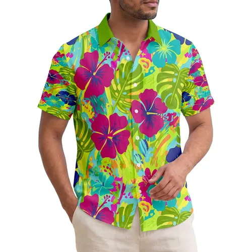 Large Tropical Flowers Broad Organic Leaves - Summer Vacation Warm Weather Getaway Gift Hawaiian Shirt