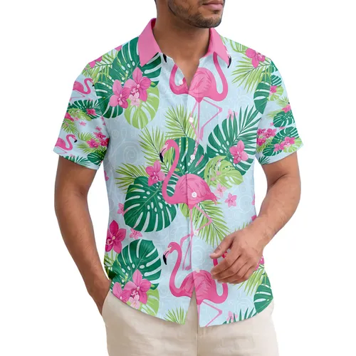 Pink Flamingos Orchid Flowers Palm Leaves - Tropical Vacation Gift for Flamingo Lover Hawaiian Shirt