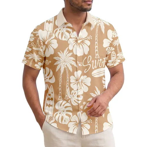 Palm Tree Surfboard Hibiscus Monstera Surf - Tropical Vacation Gift Hawaiian Shirt