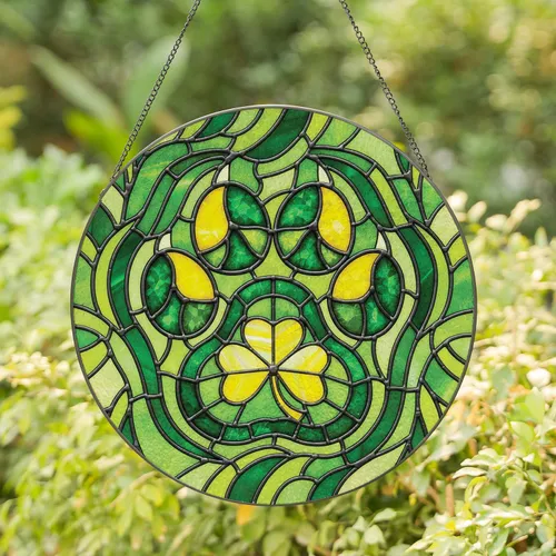 Paw Print Shamrock Heart - Pet Lover Home Decor Gift Stained Glass Suncatcher