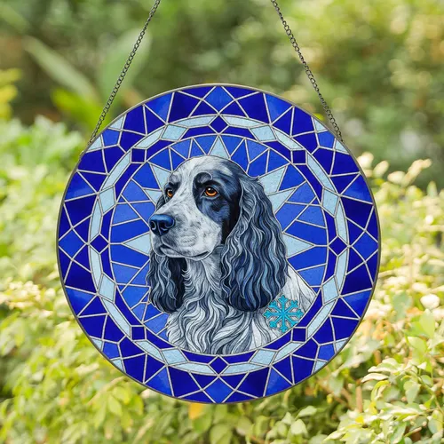 Blue Roan English Cocker Spaniel Snowflake Mosaic - Home Decor Gift for Dog Lover Stained Glass Suncatcher
