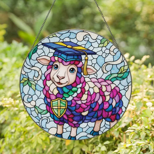 Colorful Sheep Graduation Cap - Graduation Gift for Students & Graduates Stained Glass Suncatcher