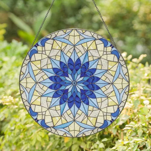 Mandala Flower Radiating Petals Corner Leaf Patterns - Home Decor Gift for Yoga Lover Stained Glass Suncatcher