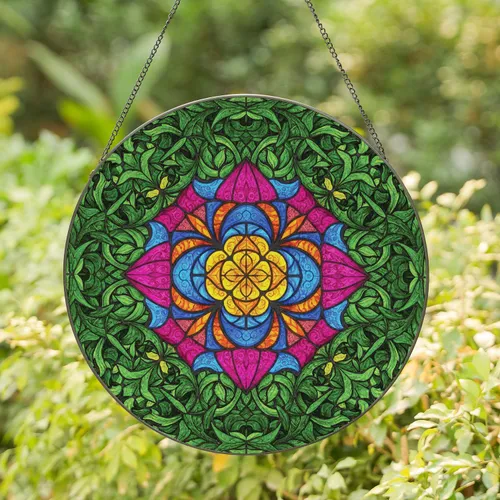 Six Petal Floral Bloom Botanical Leaves - Home Decor Gift for Garden Lover Stained Glass Suncatcher