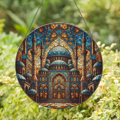 Grand Mosque Domes Minarets - Home Decor Gift for Architecture Lovers Stained Glass Suncatcher