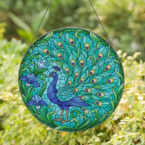 Peacock Flowers Leaves Home Decor - Wildlife Lover Gift Stained Glass Suncatcher