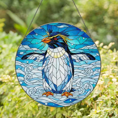 Rockhopper Penguin Arctic Water Ice Floes - Wildlife Lover Home Decor Gift Stained Glass Suncatcher