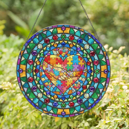 Jigsaw Puzzle Heart Nested Hands Floating Hearts - Love Symbol Home Decor Gift Stained Glass Suncatcher