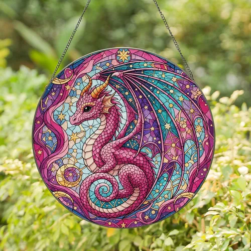 Baby Dragon Celestial Sky - Home Decor Gift for Dragon Lover Stained Glass Suncatcher