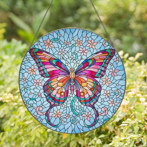 Sparkling Luminous Butterfly Floral Filigree - Home Decor Gift for Nature Lover Stained Glass Suncatcher