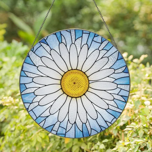 Prominent Daisy Flower Golden Center Blue Sky - Home Decor Gift for Garden Lover Stained Glass Suncatcher