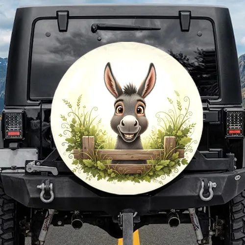 Friendly Grey Donkey Rustic Fence - Farmhouse Decor Gift for Donkey Lover Spare Tire Cover