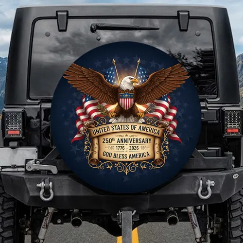 Bald Eagle American Flag Shield - 250th Anniversary Independence Day Gift for Veterans Spare Tire Cover
