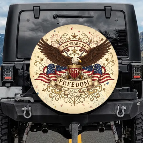 Bald Eagle American Flag Shield 250 Years of Freedom - Anniversary Gift for Veterans Spare Tire Cover